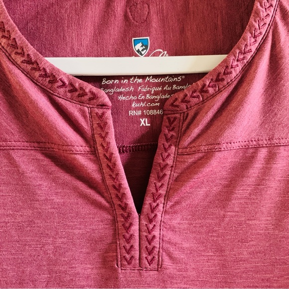 Kuhl Womens Short Sleeve V Neck Heather Mauve Embroidered Neck Tshirt | XL - Picture 10 of 10